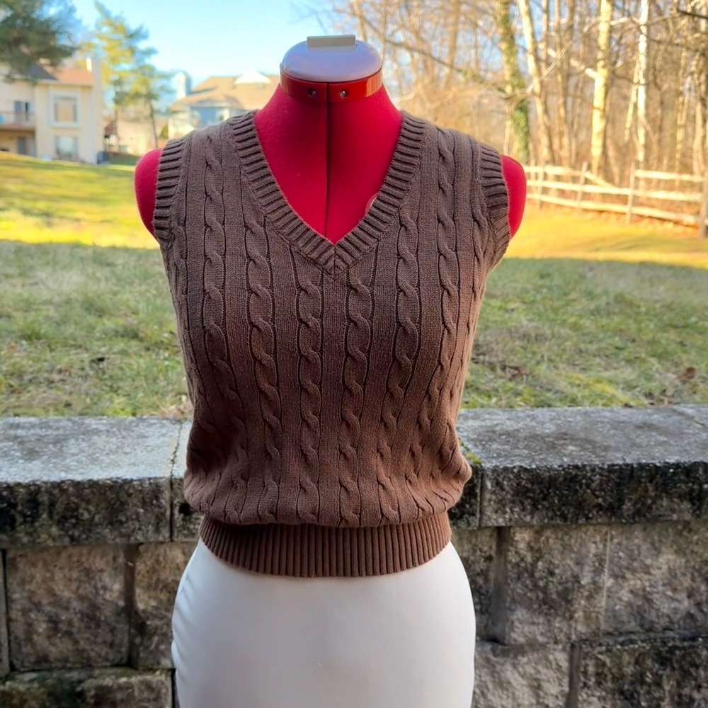 Brandy Melville John Galt Brown Cable Knit Sweater Vest